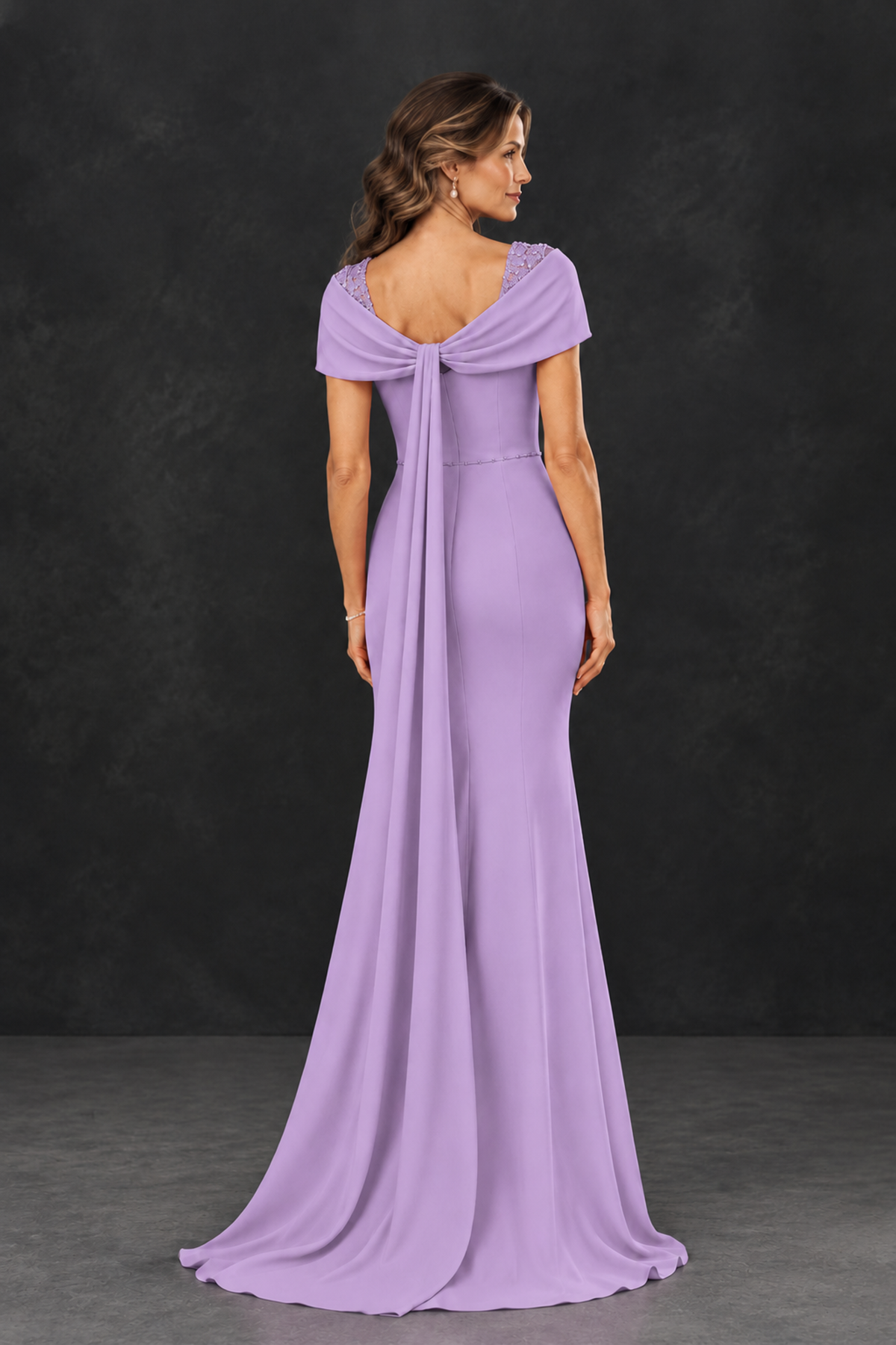 BOLODOO Lavender Mother of the Bride Dress with Draped Cape Detail - Lavender - Lavender_2