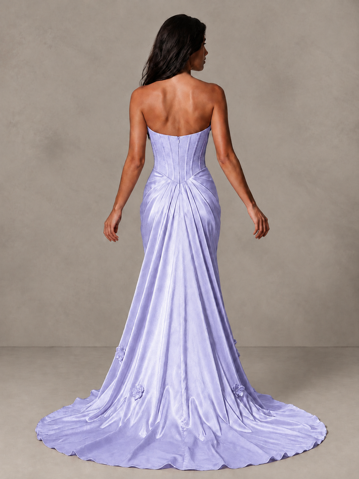 BOLODOO Lavender Strapless Floral Corset Evening Gown with Train - Lavender - Lavender_2