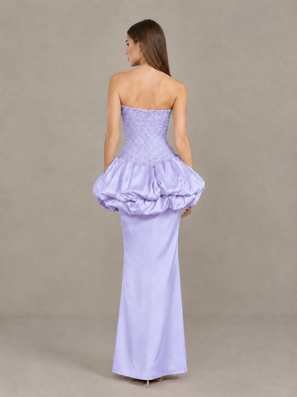 BOLODOO Lavender Strapless Embellished Bubble Peplum Evening Dress - Lavender - Lavender_2
