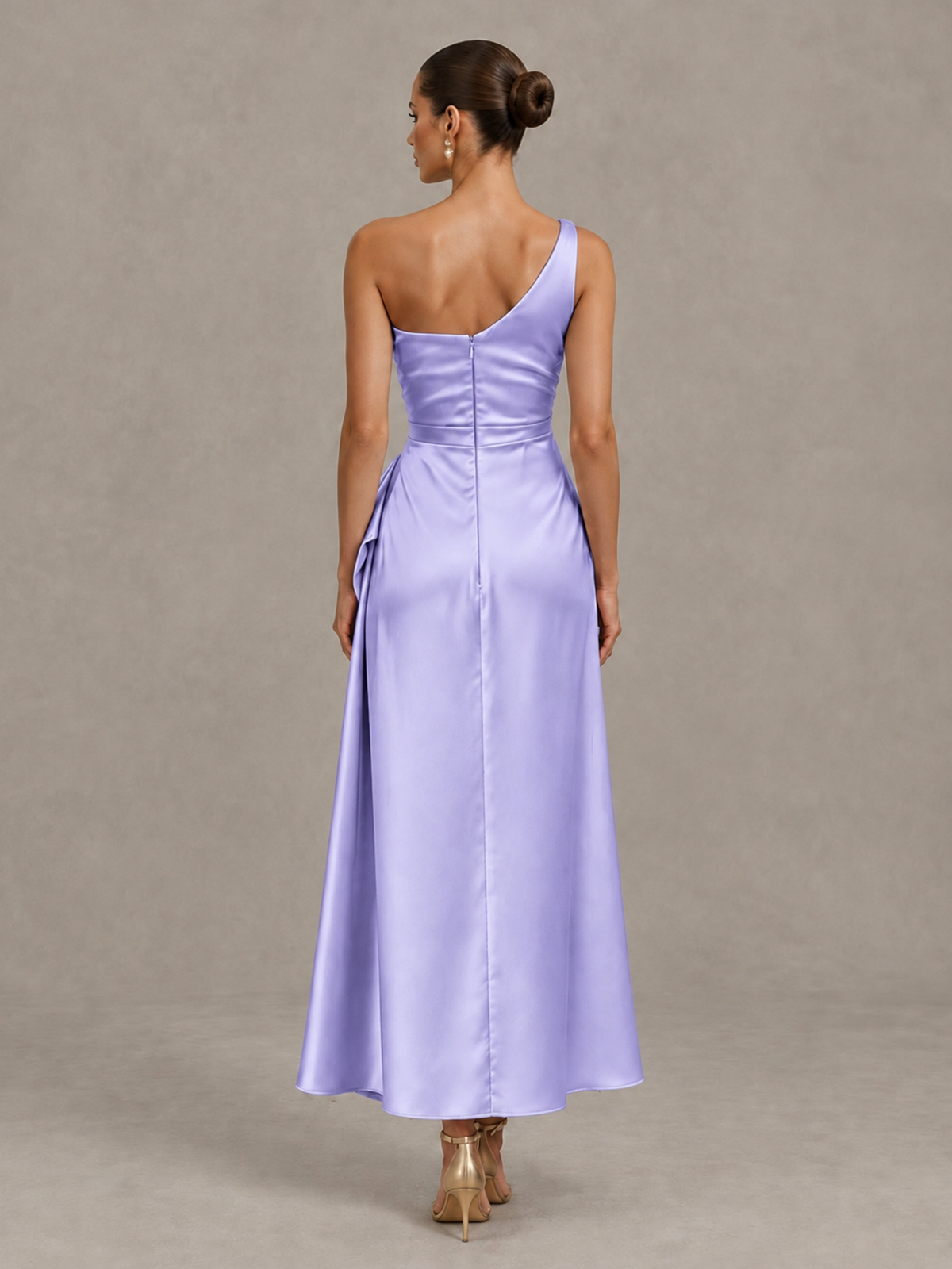 BOLODOO Lavender One Shoulder Satin Cocktail Dress with Draped A-Line Skirt - Lavender - Lavender_2