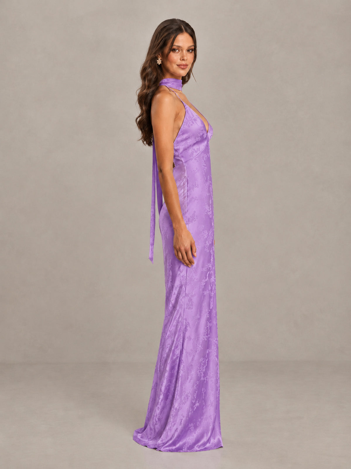 BOLODOO Lavender Floral Satin Open-Back Bridesmaid Dress - Lavender - Lavender_3