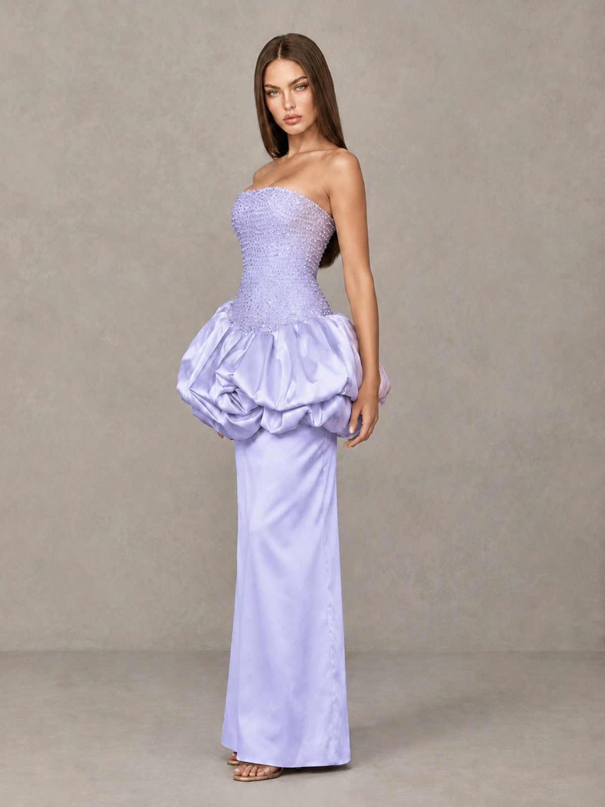 BOLODOO Lavender Strapless Embellished Bubble Peplum Evening Dress - Lavender - Lavender_3