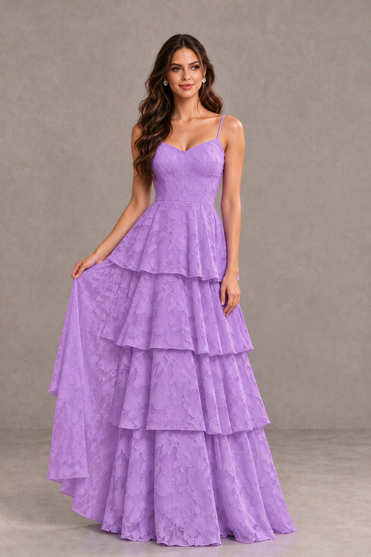 BOLODOO Lavender Tiered Floral-Textured Spaghetti Strap Maxi Dress - Lavender - Lavender_3
