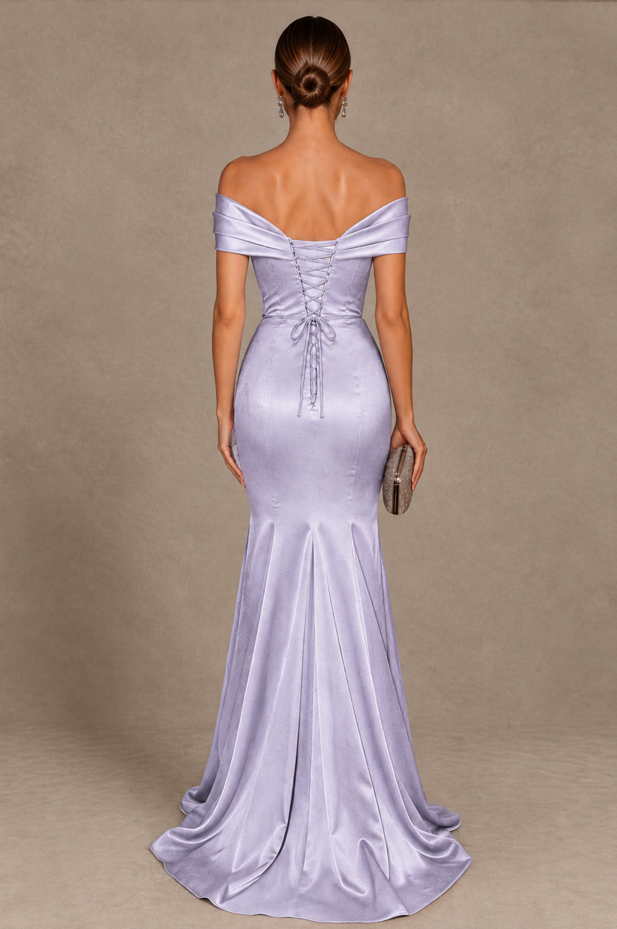 BOLODOO Lavender Off-the-Shoulder Ruched Satin Mermaid Evening Dress - Lavender - Lavender_3
