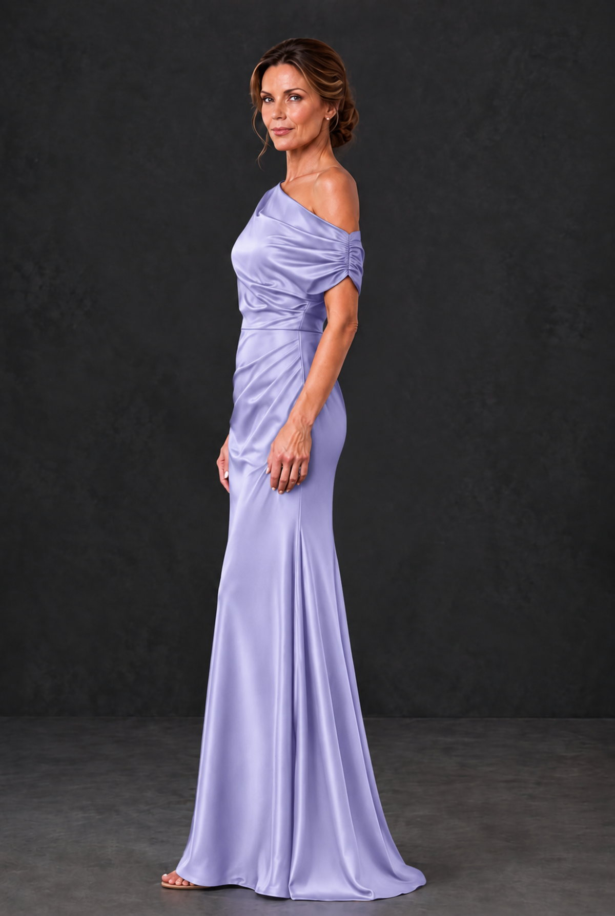 BOLODOO Lavender Asymmetric Ruched Mother of the Bride Dress - Lavender - Lavender_3