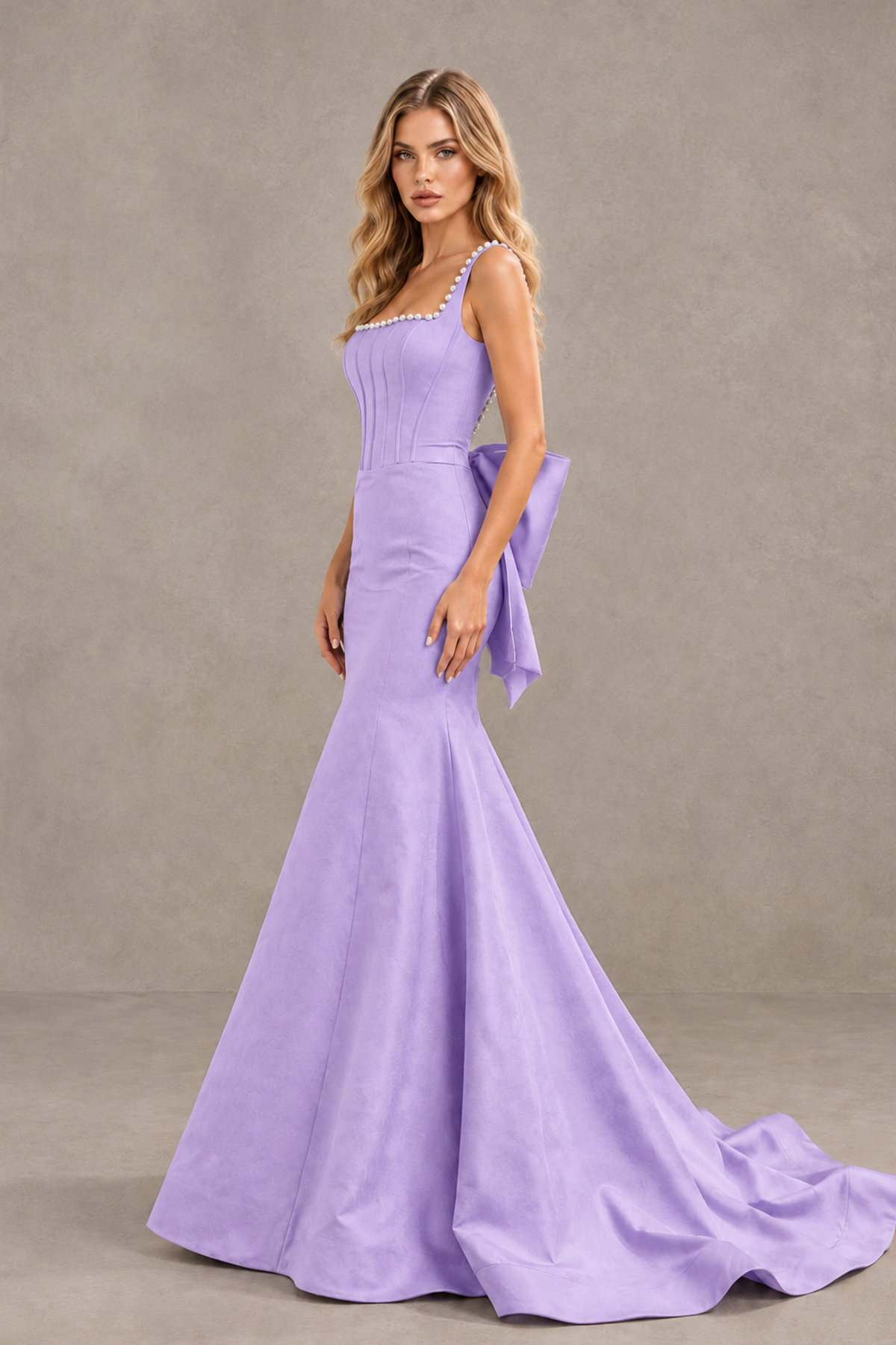 BOLODOO Lavender Pearl-Trim Mermaid Prom Dress with Back Bow - Lavender - Lavender_3
