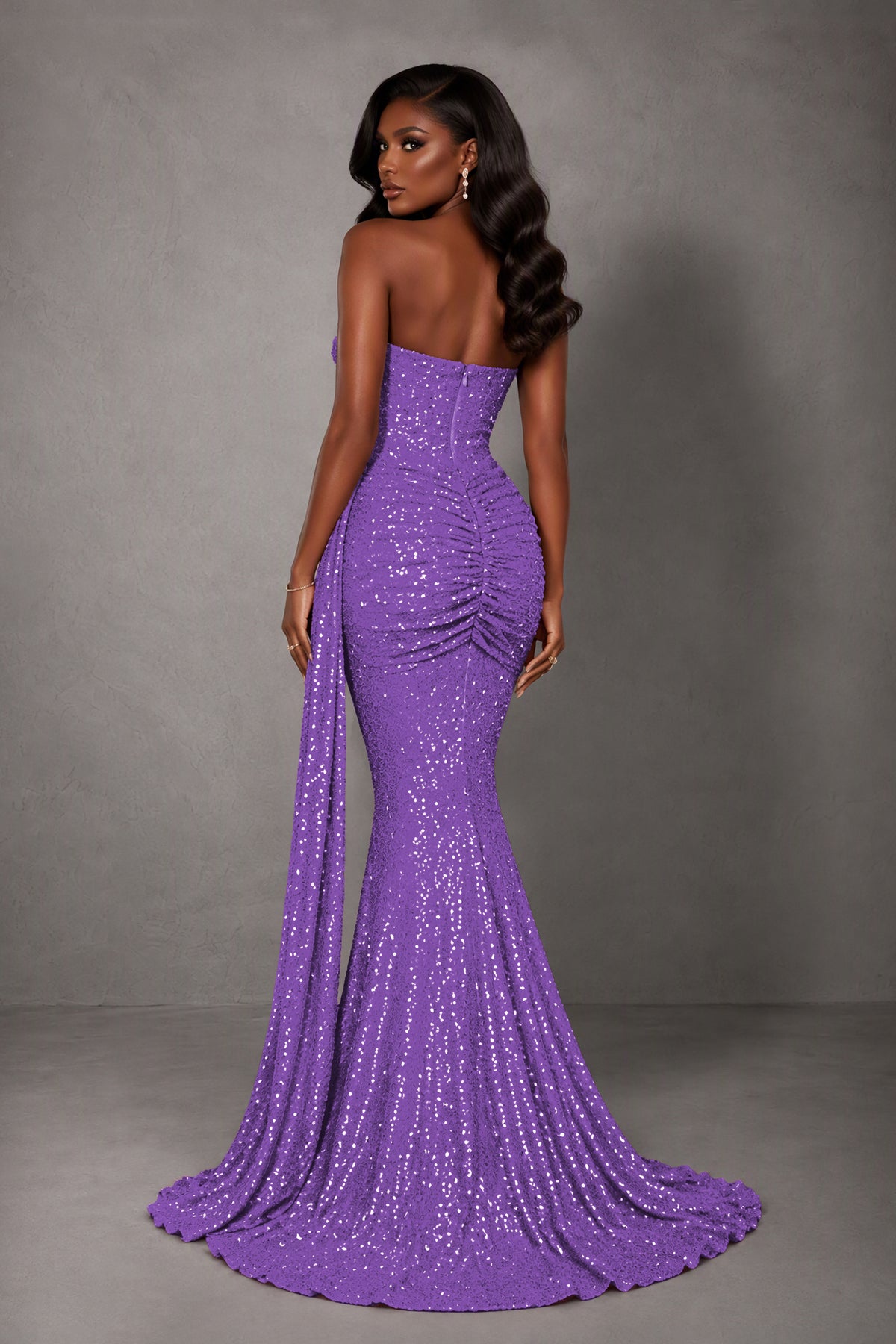 BOLODOO Lavender Sequin Strapless Corset Mermaid Evening Gown with Train - Lavender