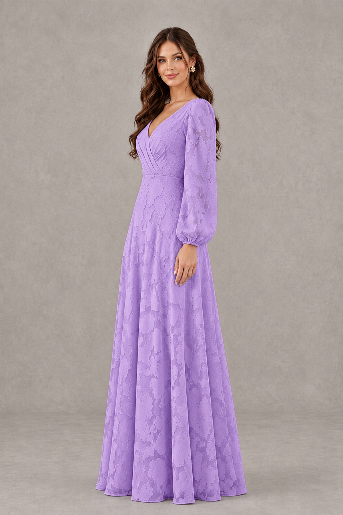 BOLODOO Lavender Long Sleeve V-Neck A-Line Mother of the Bride Dress - Lavender - Lavender_3