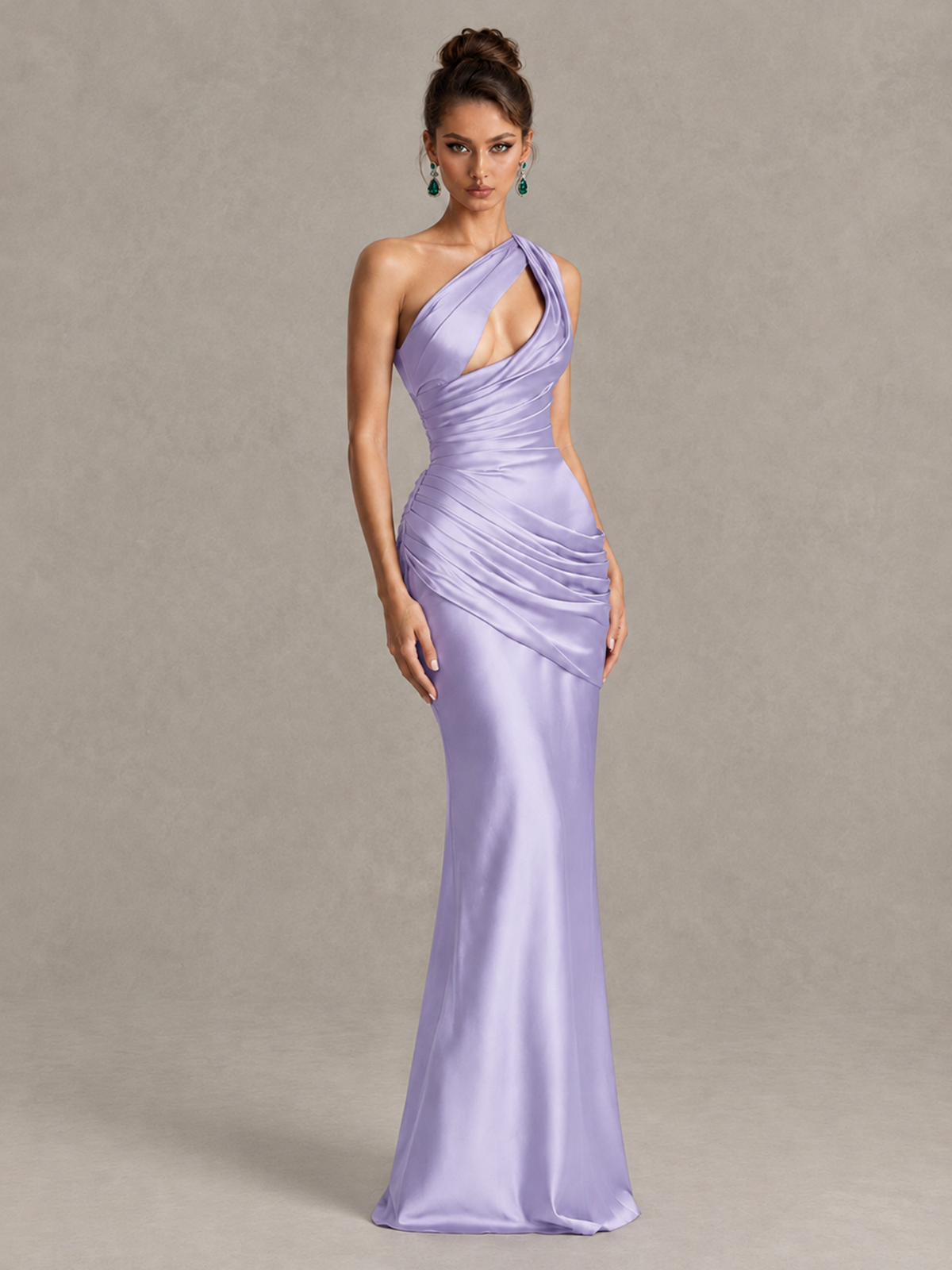 BOLODOO Lavender One-Shoulder Cutout Satin Mermaid Prom Dress - Lavender - Lavender_3