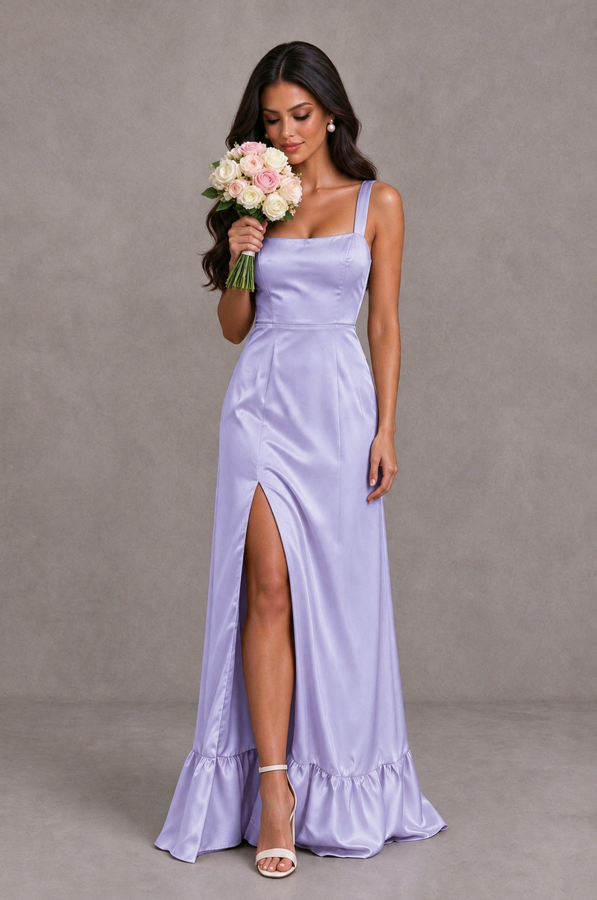 BOLODOO Lavender Square Neck Satin Evening Dress with Lace-Up Back and High Slit - Lavender - Lavender_3