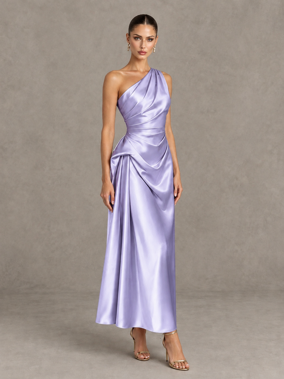 BOLODOO Lavender One Shoulder Satin Cocktail Dress with Draped A-Line Skirt - Lavender - Lavender_3