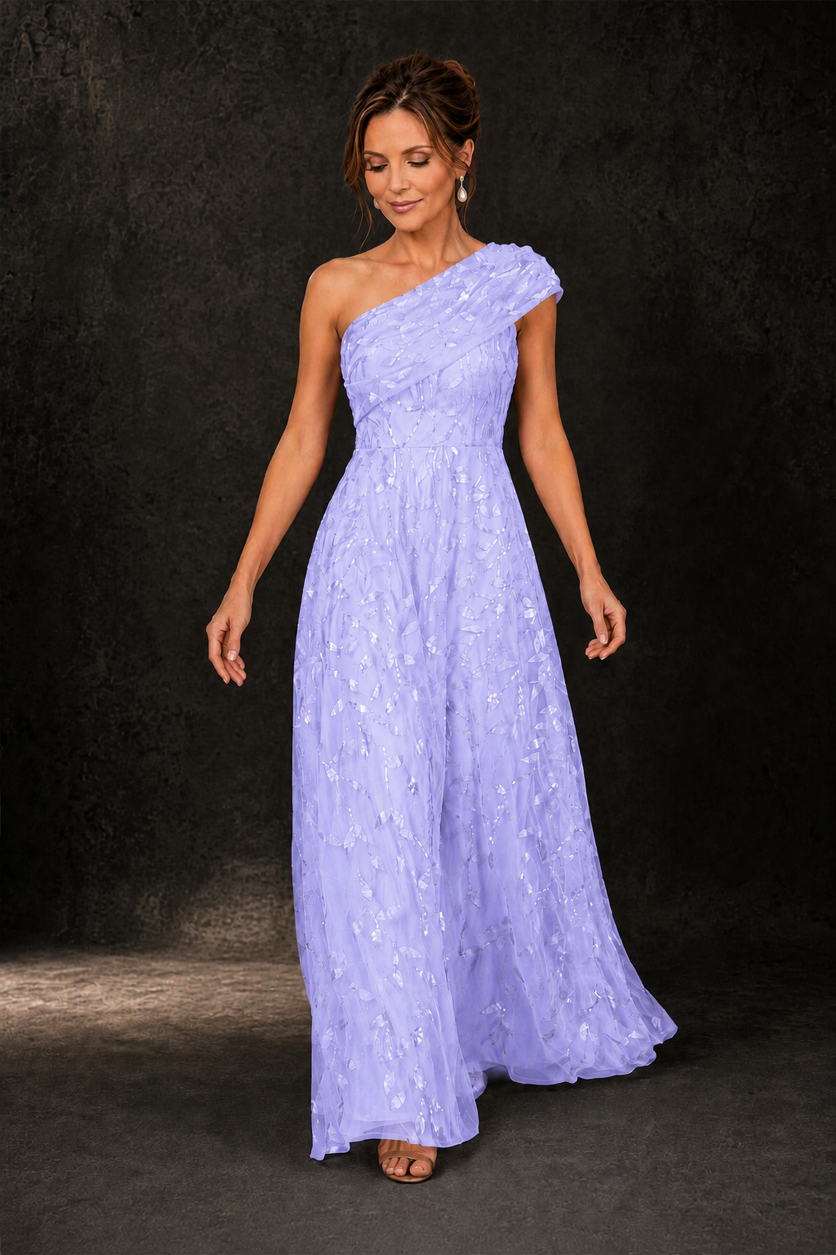 BOLODOO Lavender Leaf Sequin One-Shoulder A-Line Maxi Gown – Mother of the Bride & Formal Evening Dress - Lavender - Lavender_3