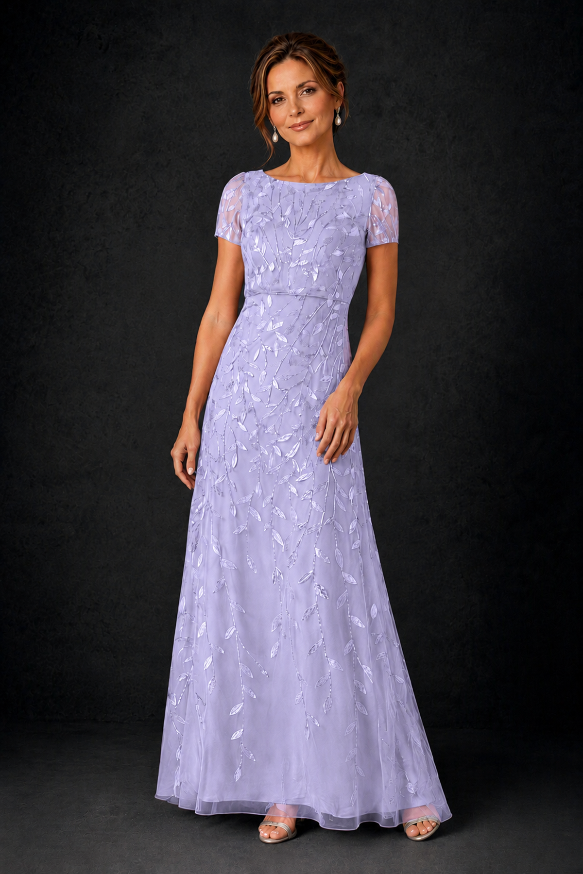 BOLODOO Lavender Leaf Embroidered A-Line Formal Gown with Cap Sleeves - Lavender - Lavender_3