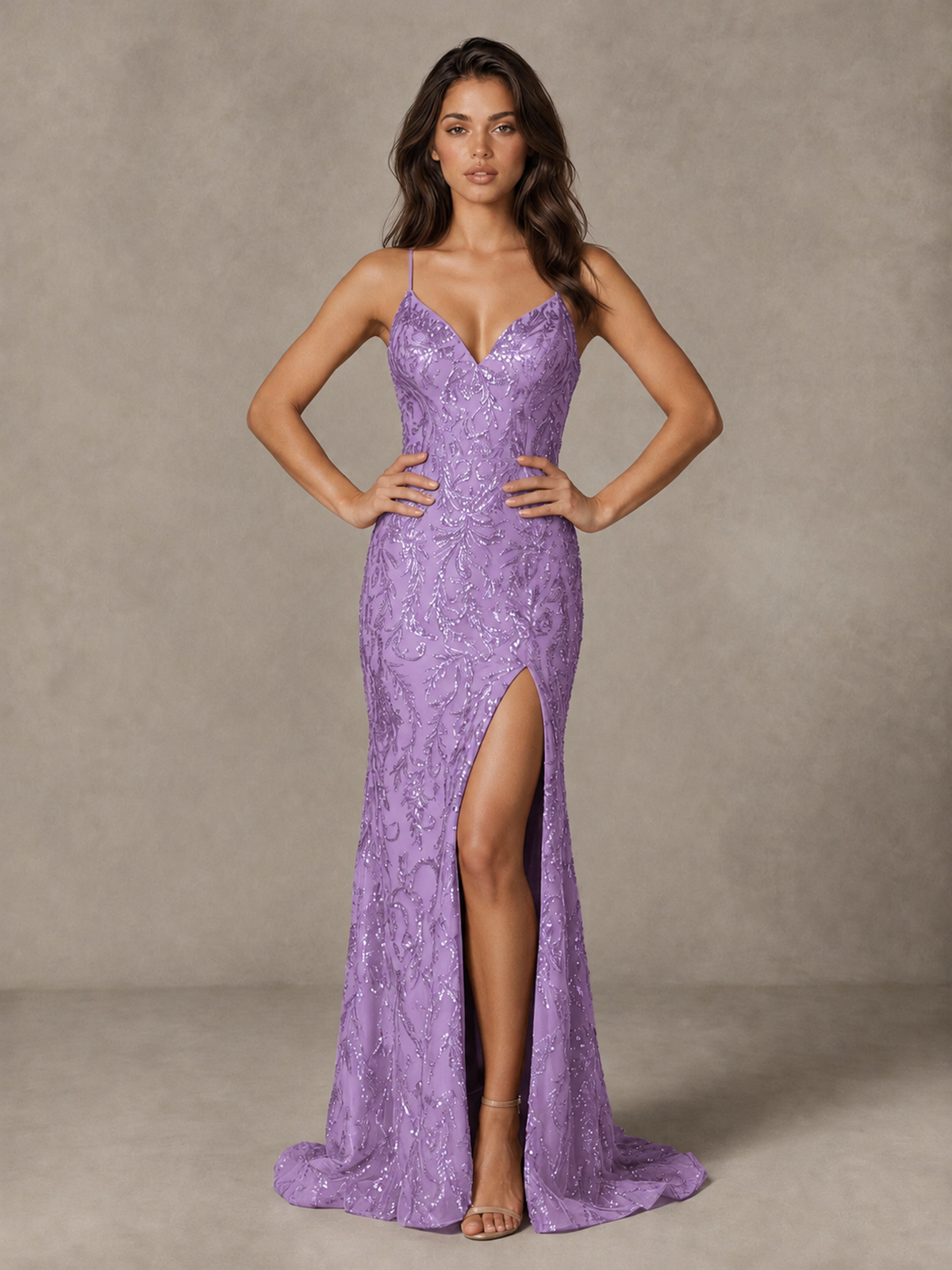 BOLODOO Lavender Sequin Prom Dress with Lace-Up Back and High Slit - Lavender - Lavender_3