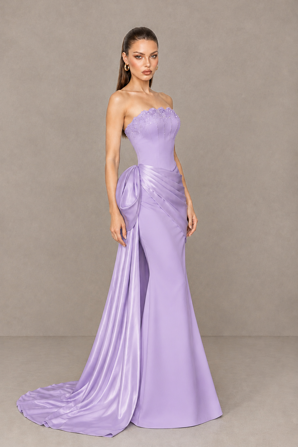 BOLODOO Lavender Strapless Satin Prom Dress with Draped Side Train - Lavender - Lavender_3