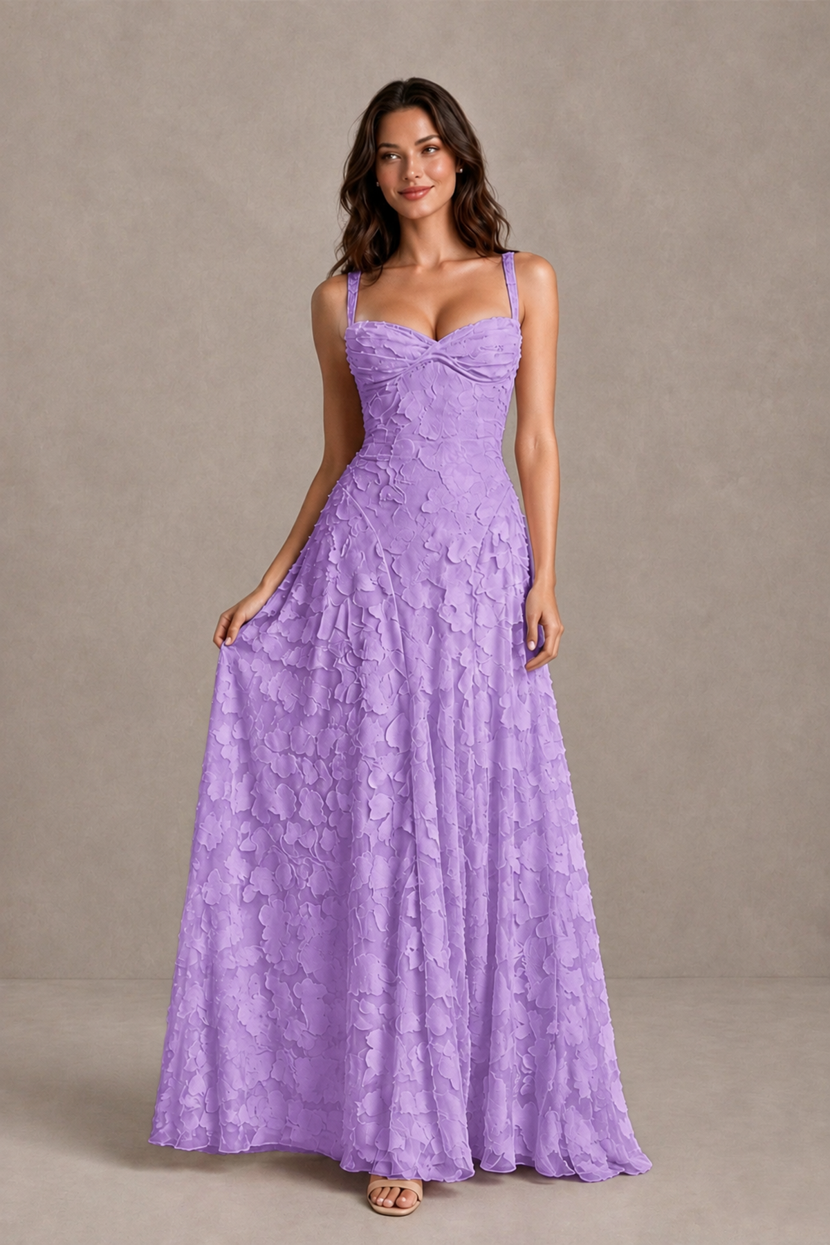 BOLODOO Lavender Floral-Textured A-Line Dress with Lace-Up Back - Lavender - Lavender_3