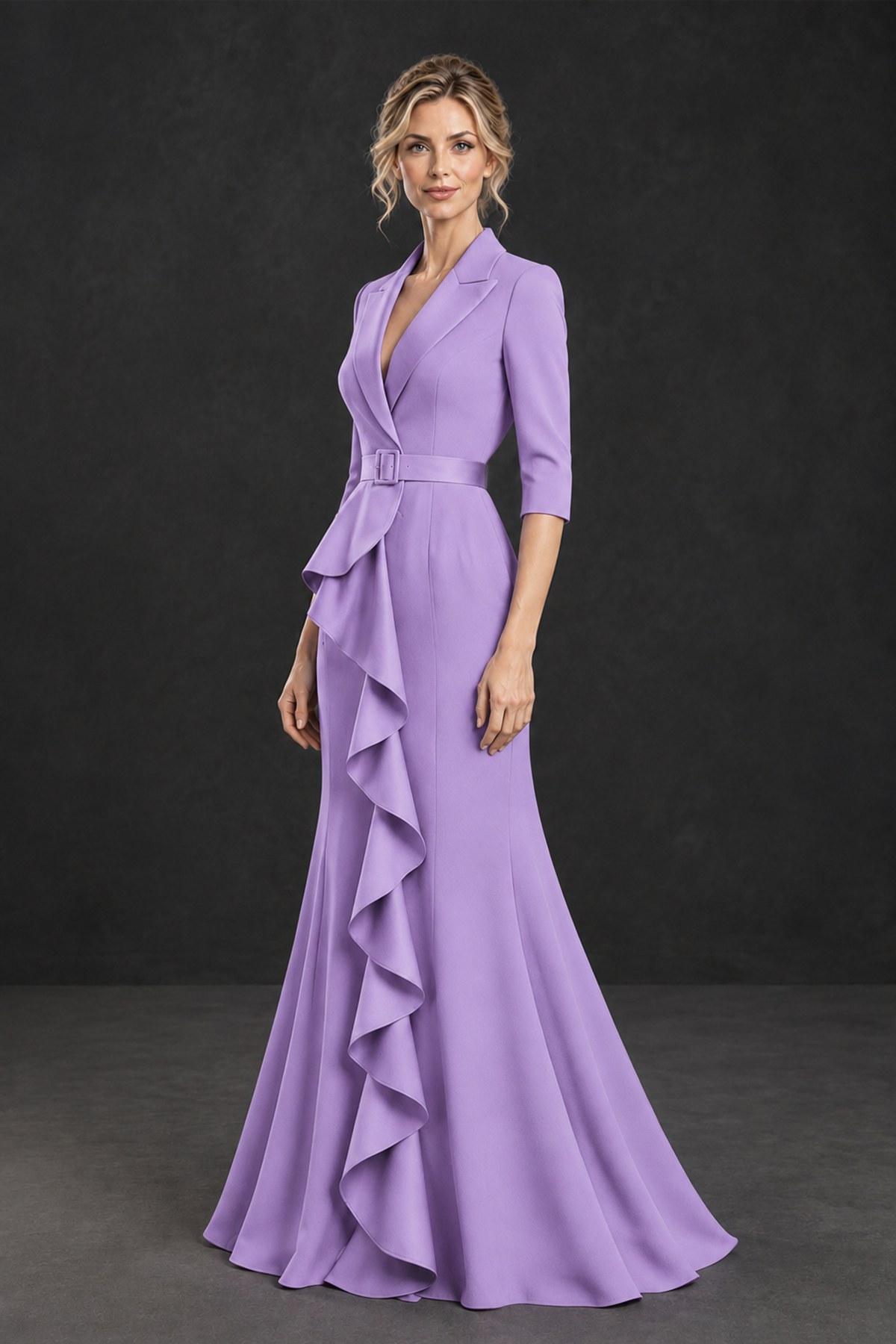 BOLODOO Lavender Lapel Ruffle Mother of the Bride Dress with Belt - Lavender - Lavender_3