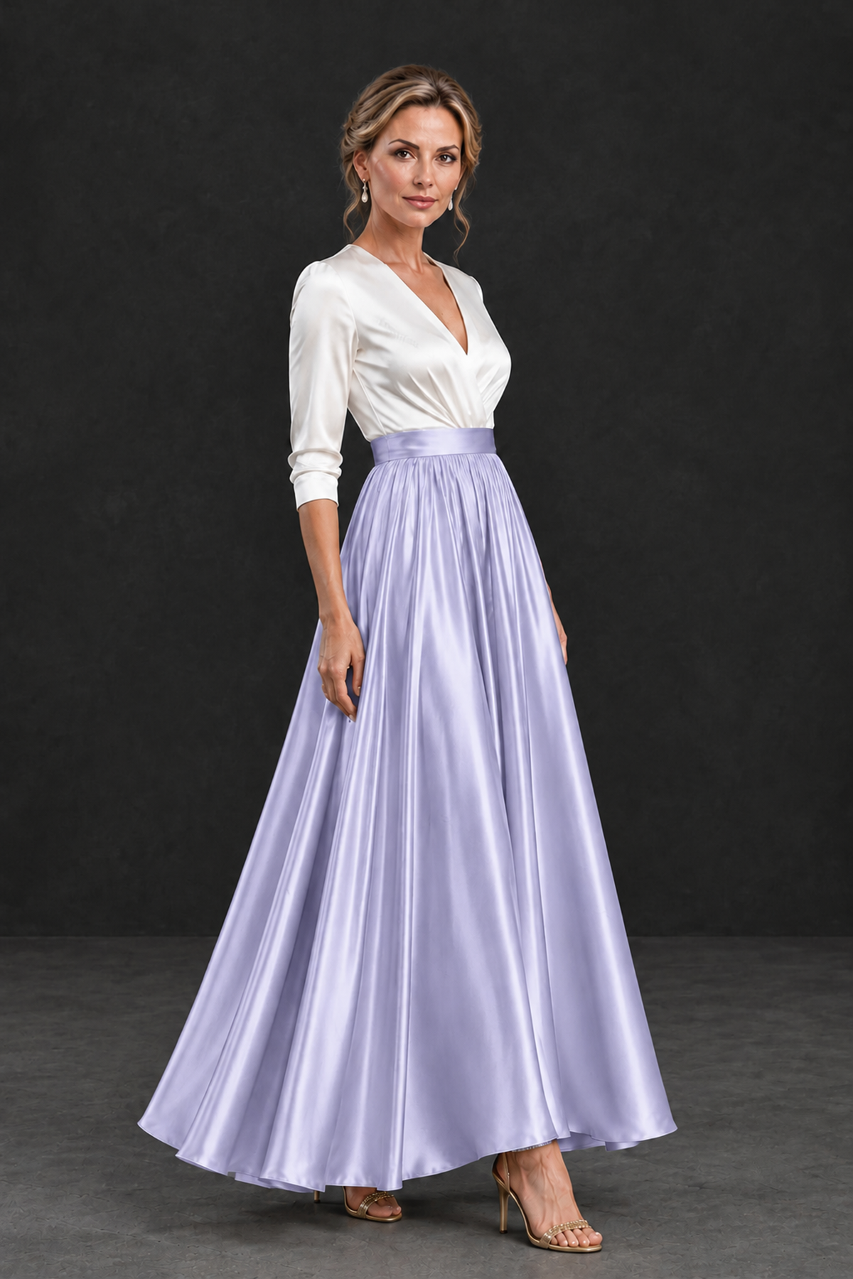 BOLODOO Lavender and White V-Neck A-Line Mother of the Bride Dress - Lavender - Lavender_3