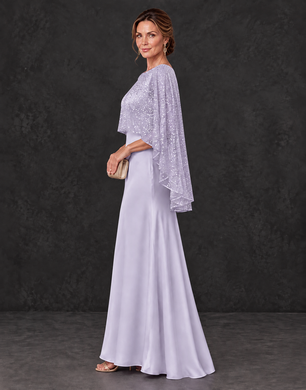 BOLODOO Lavender Sparkle Cape Sleeve Mother of the Bride Dress - Lavender - Lavender_3