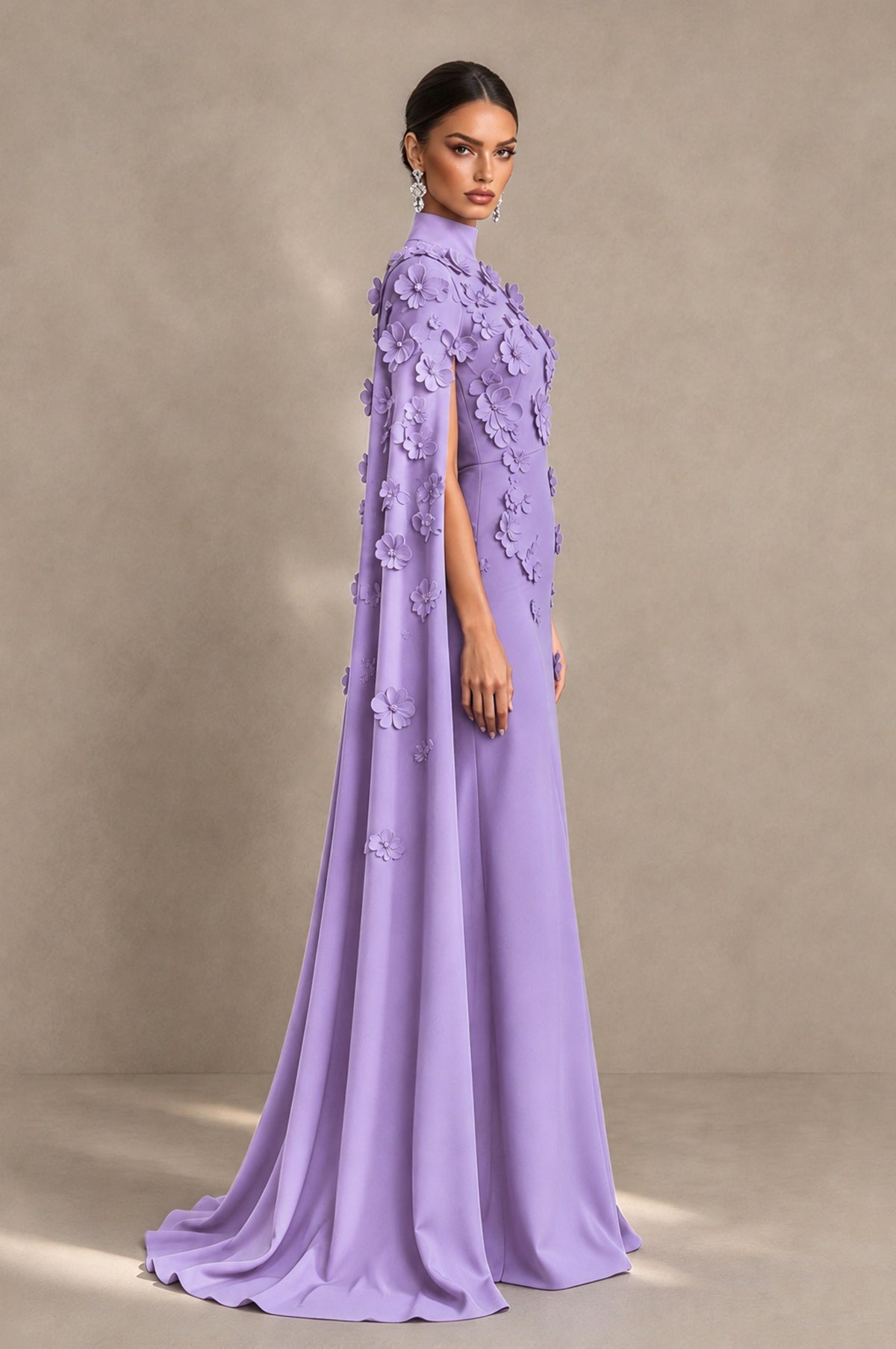 BOLODOO Lavender 3D Floral Applique Cape Formal Dress - Lavender - Lavender_4