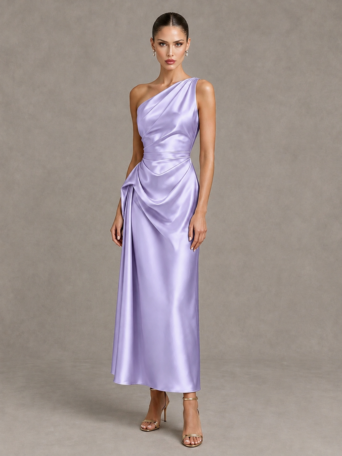 BOLODOO Lavender One Shoulder Satin Cocktail Dress with Draped A-Line Skirt - Lavender - Lavender_4