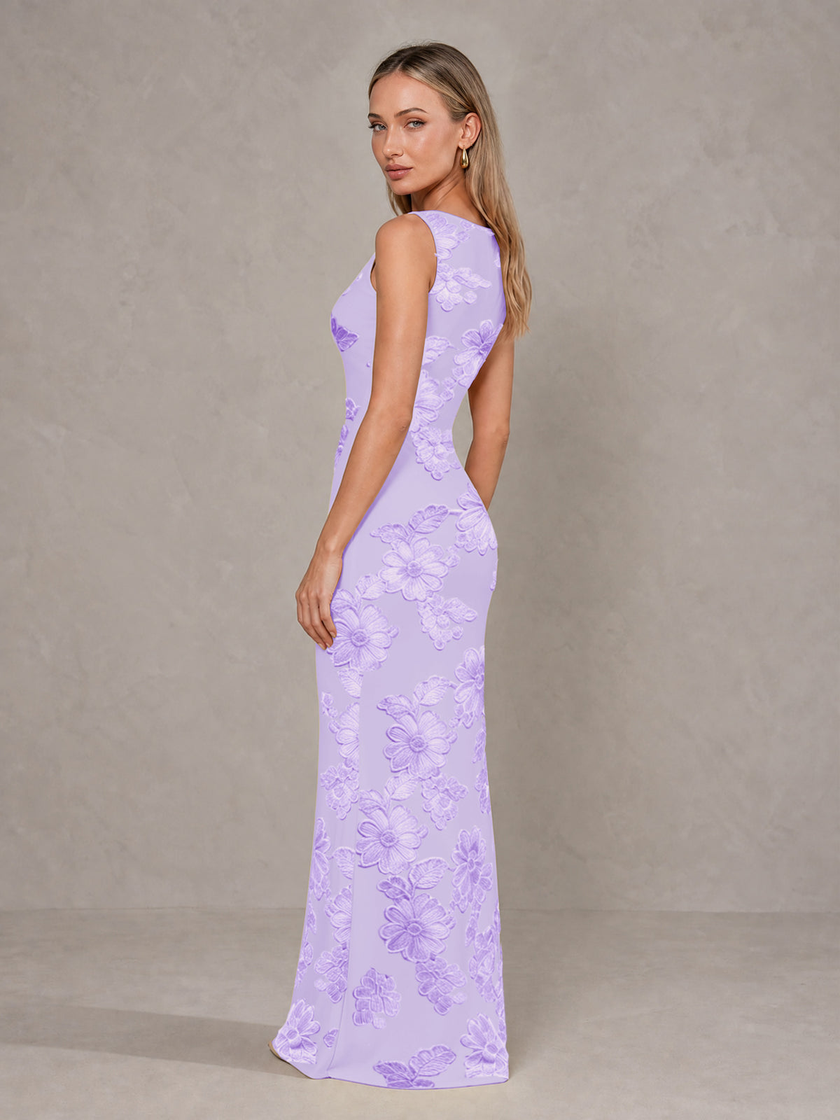 BOLODOO Lavender Floral Sleeveless Maxi Wedding Guest Dress - Lavender - Lavender(4)