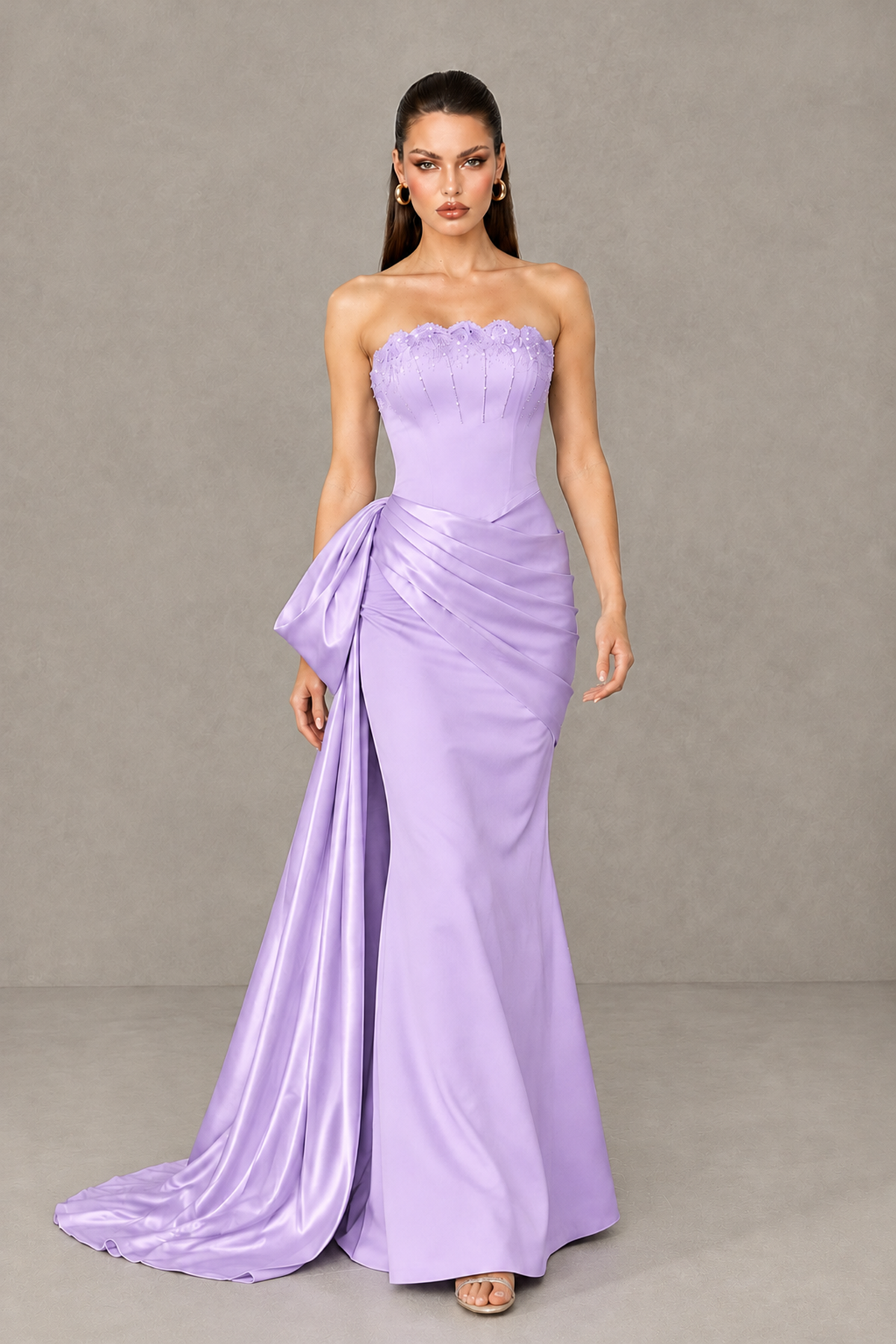 BOLODOO Lavender Strapless Satin Prom Dress with Draped Side Train - Lavender - Lavender_4