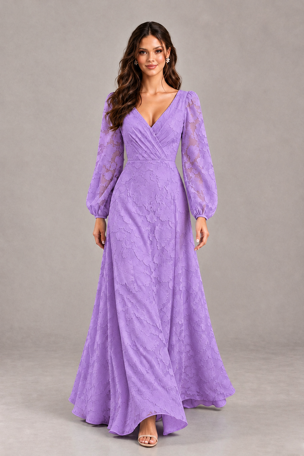 BOLODOO Lavender Long Sleeve V-Neck A-Line Mother of the Bride Dress - Lavender - Lavender_4