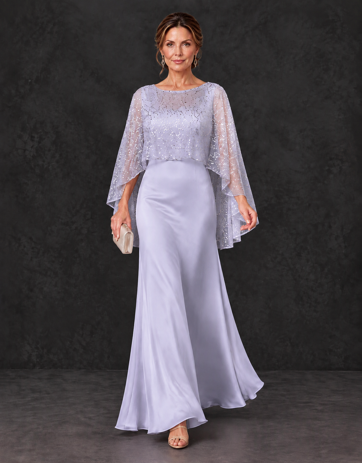 BOLODOO Lavender Sparkle Cape Sleeve Mother of the Bride Dress - Lavender - Lavender_4