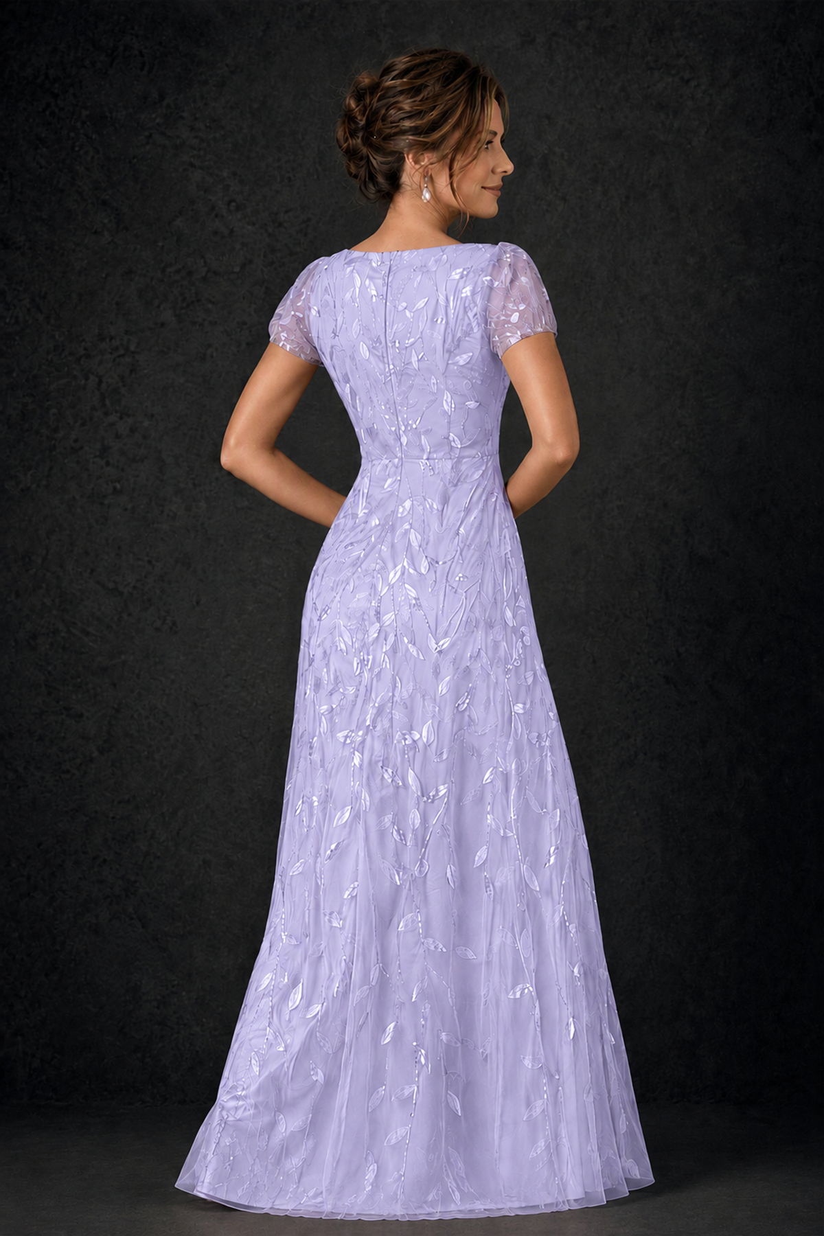 BOLODOO Lavender Leaf Embroidered A-Line Formal Gown with Cap Sleeves - Lavender - Lavender_4