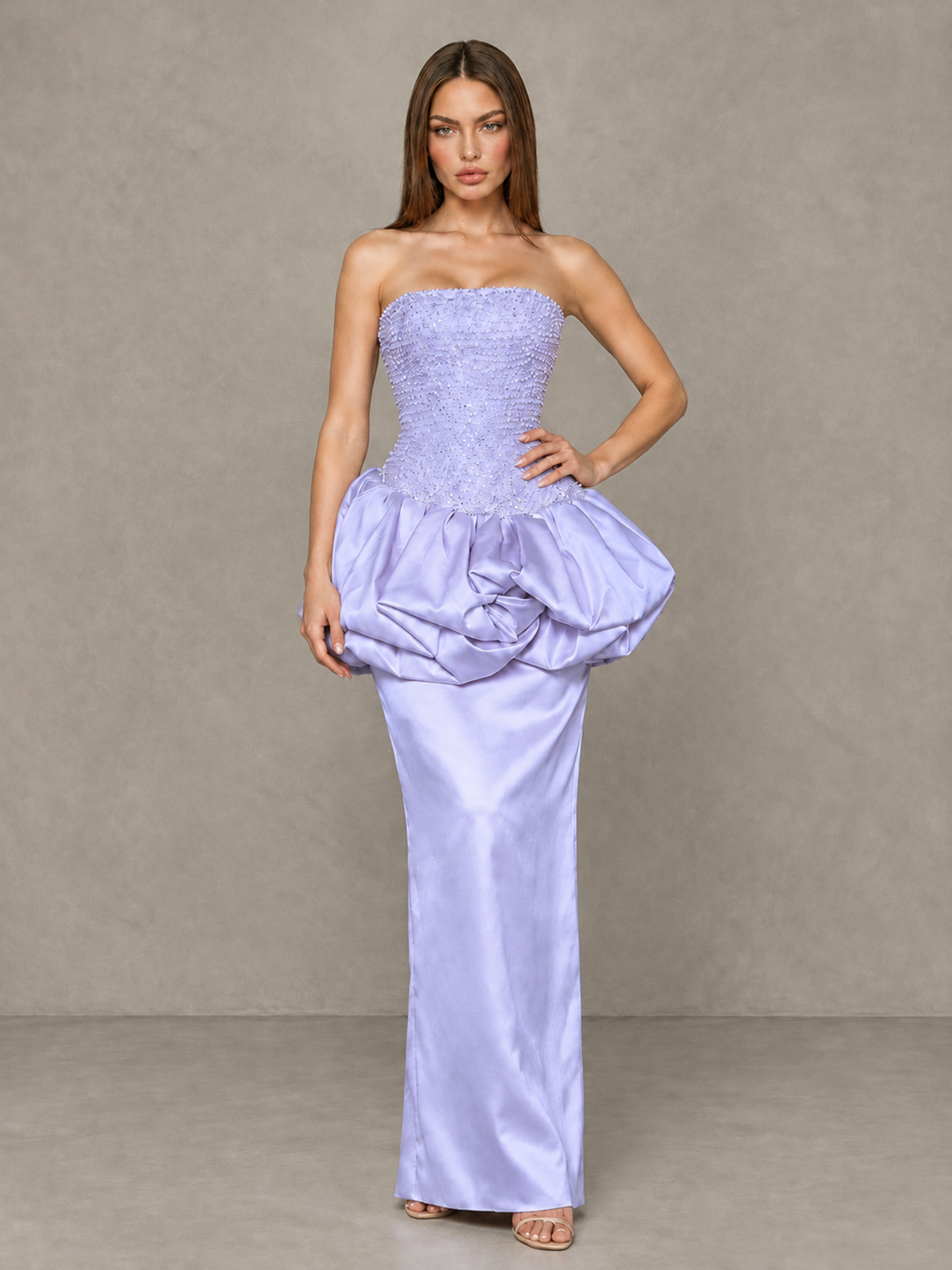 BOLODOO Lavender Strapless Embellished Bubble Peplum Evening Dress - Lavender - Lavender_4