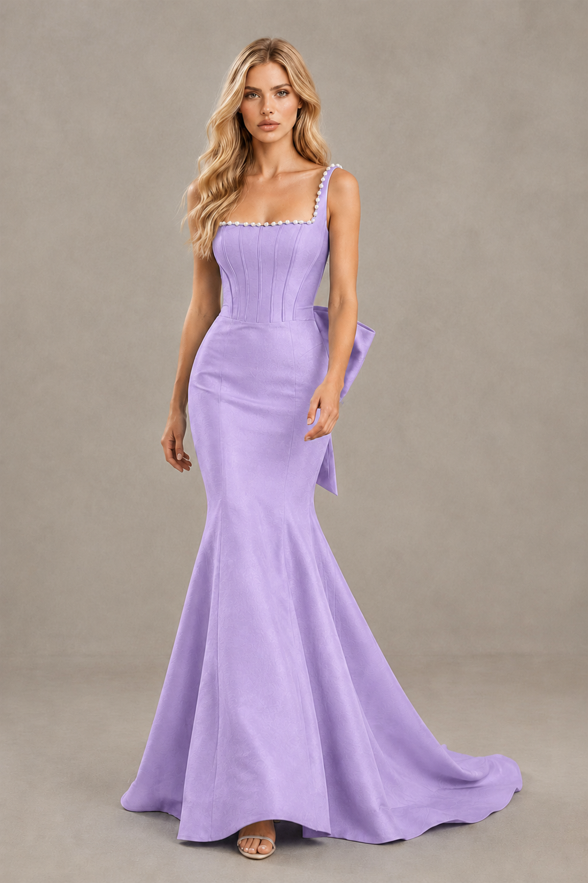 BOLODOO Lavender Pearl-Trim Mermaid Prom Dress with Back Bow - Lavender - Lavender_4