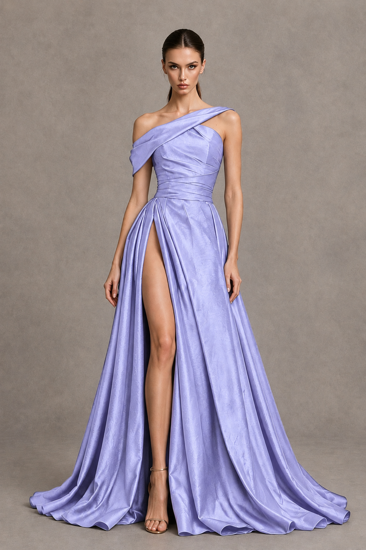 BOLODOO Lavender Asymmetric Satin-Look A-Line Prom Dress with High Slit - Lavender - Lavender_4