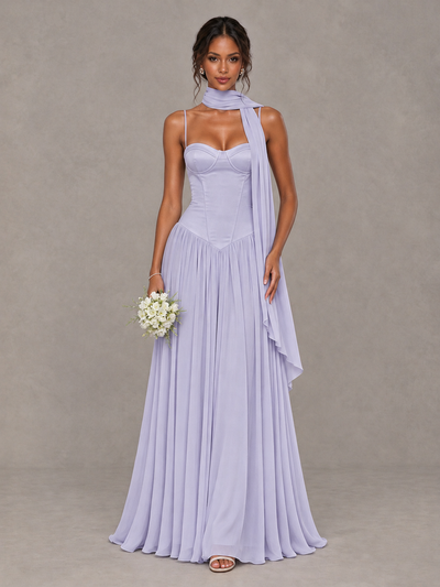 BOLODOO Lavender Corset Bridesmaid Dress with Scarf - Lavender - Lavender (1)