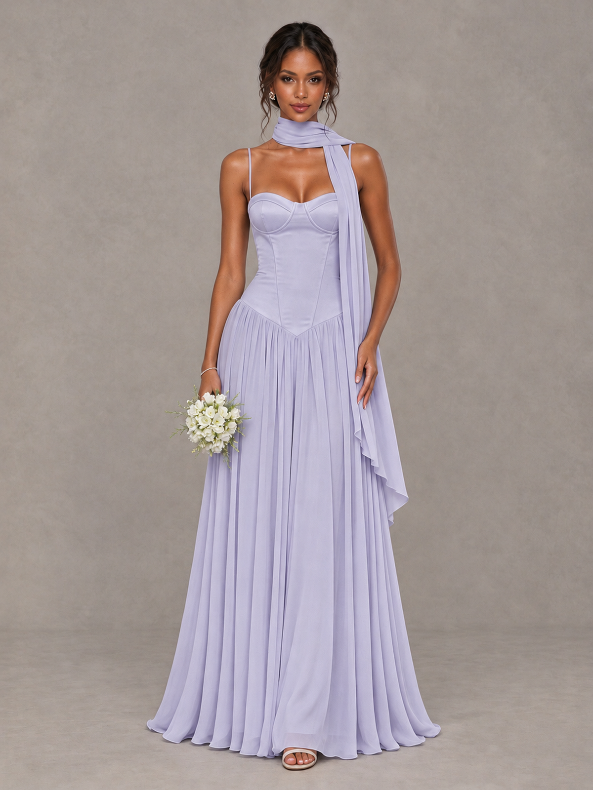 BOLODOO Lavender Corset Bridesmaid Dress with Scarf - Lavender - Lavender (1)