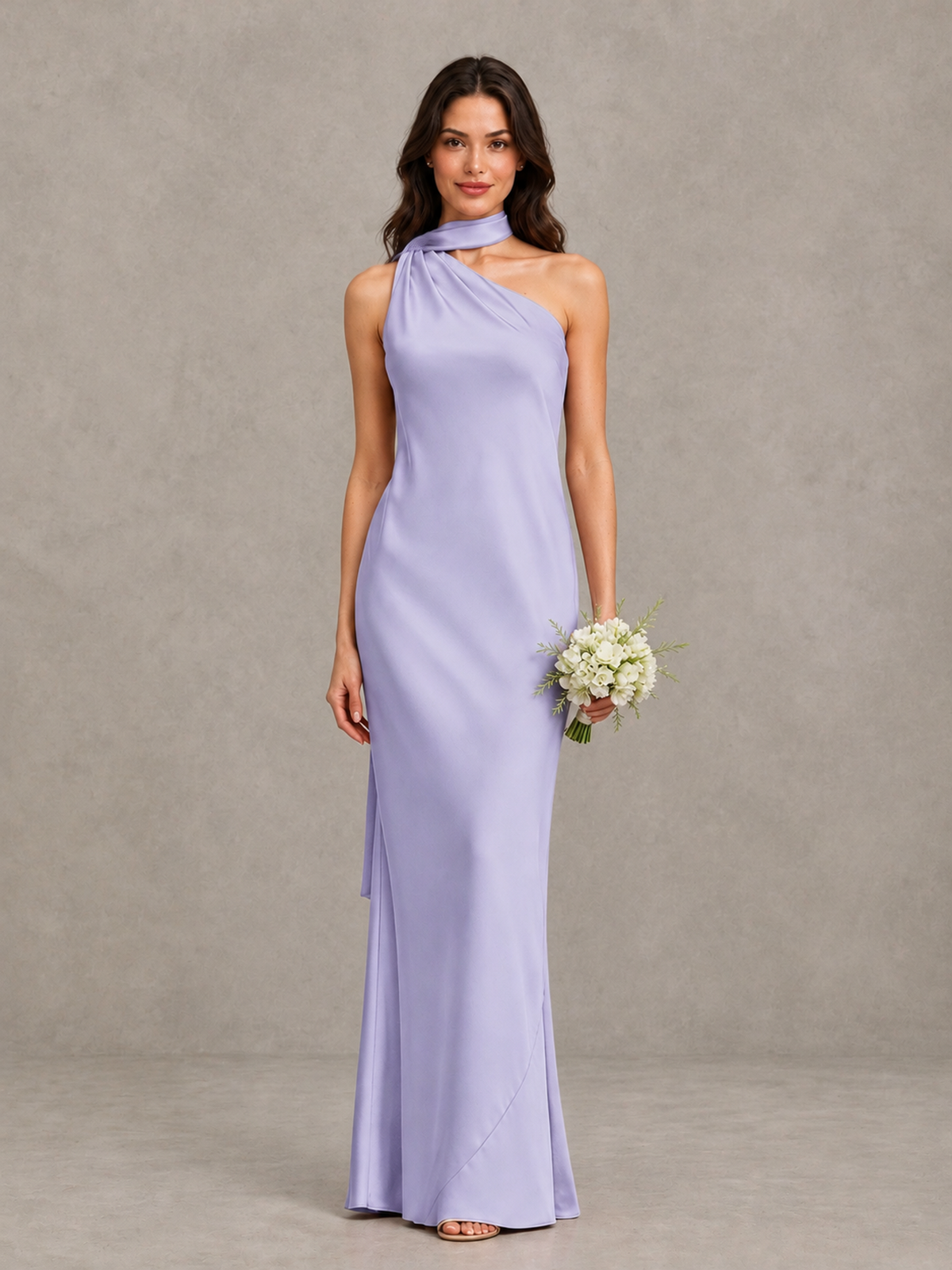 BOLODOO Lavender Satin One-Shoulder Bridesmaid Dress with Open Back - Lavender - Lavender (1)