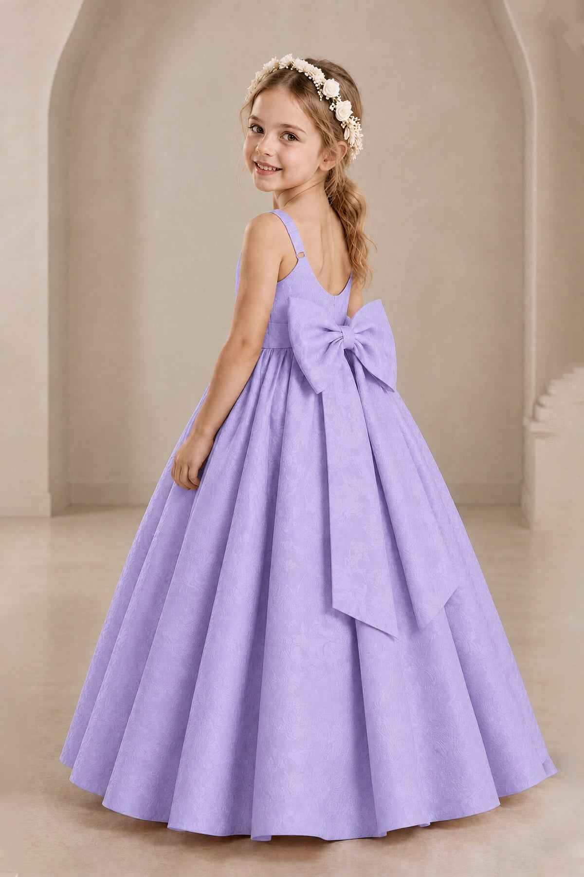 BOLODOO Lavender Girls' A-Line Flower Girl Dress with Back Bow - Lavender