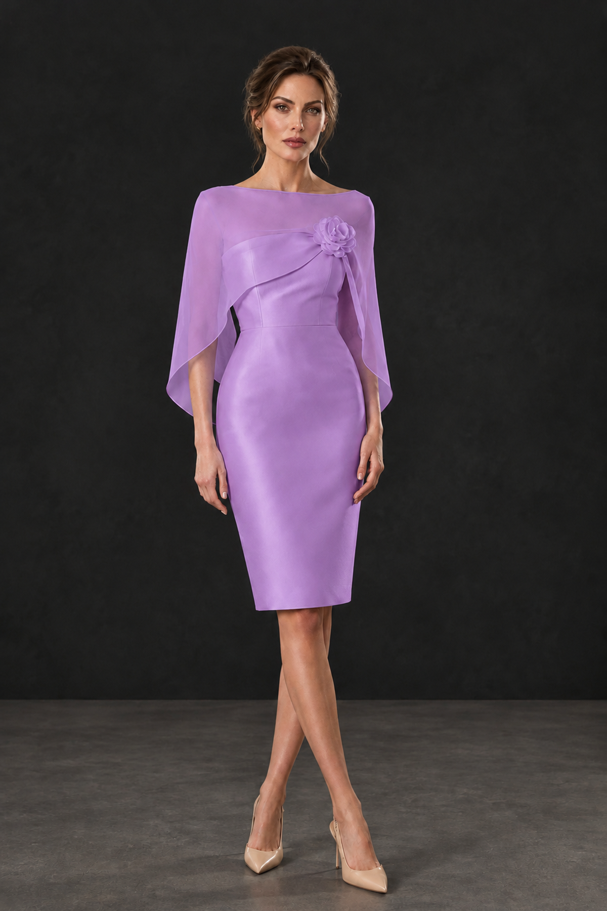 BOLODOO Lavender Cape Knee-Length Mother of the Bride Dress - Lavender - Lavender (1)