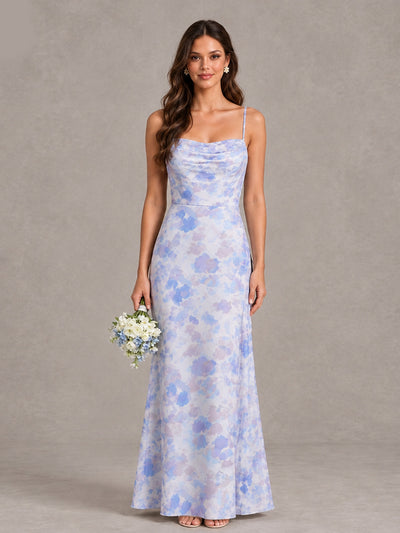 Lavender Floral Bridesmaid Dress with Crisscross Open Back - Lavender - Lavender (1)