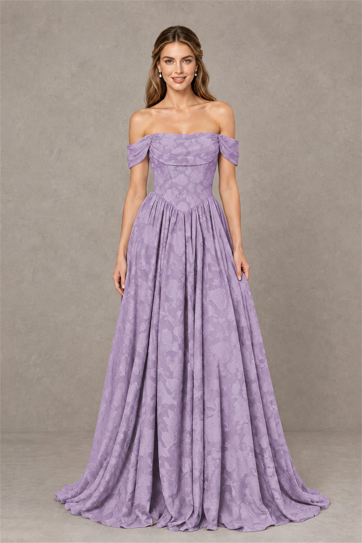 BOLODOO Lavender Off-Shoulder Floral A-Line Maxi Dress - Lavender