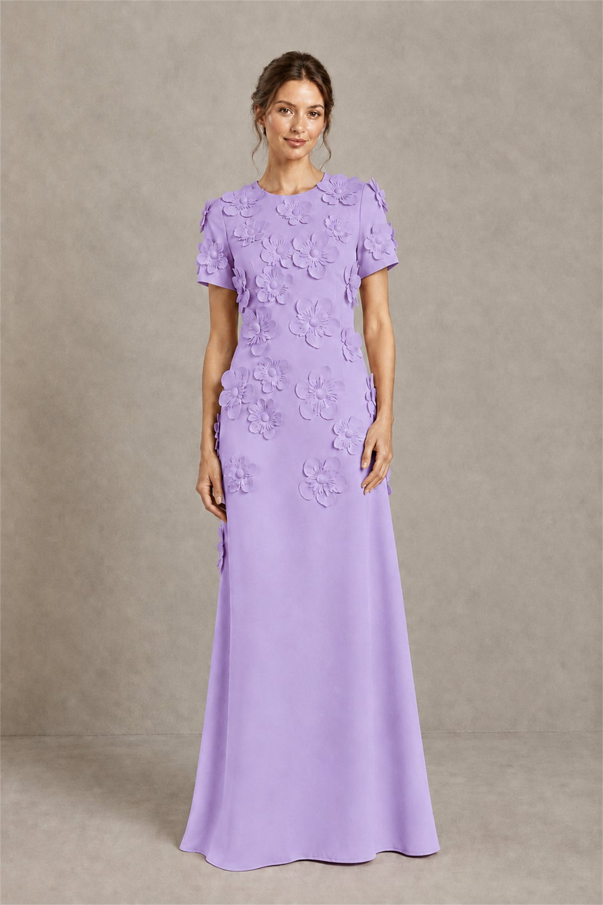 BOLODOO Lavender Textured Floral Maxi Dress with Short Sleeves - Lavender