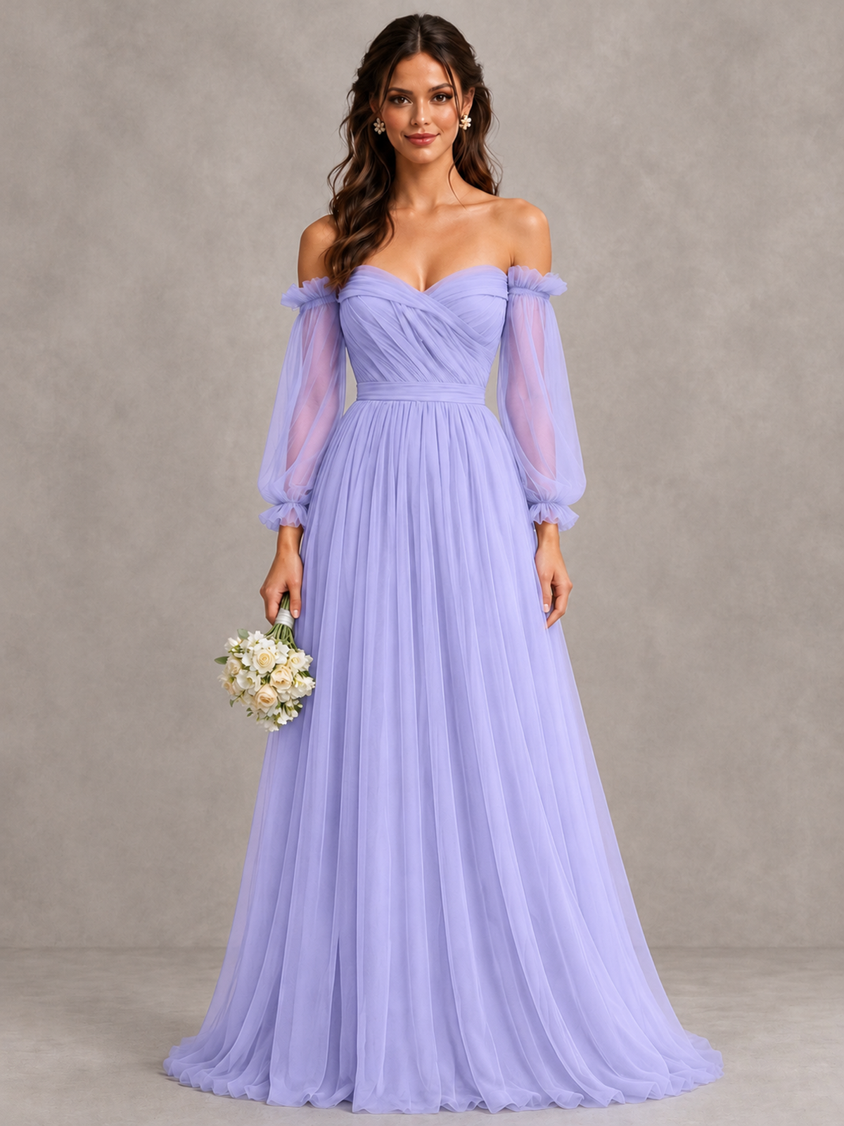 BOLODOO Lavender Off-the-Shoulder Long Sleeve A-Line Bridesmaid Dress - Lavender - Lavender (1)
