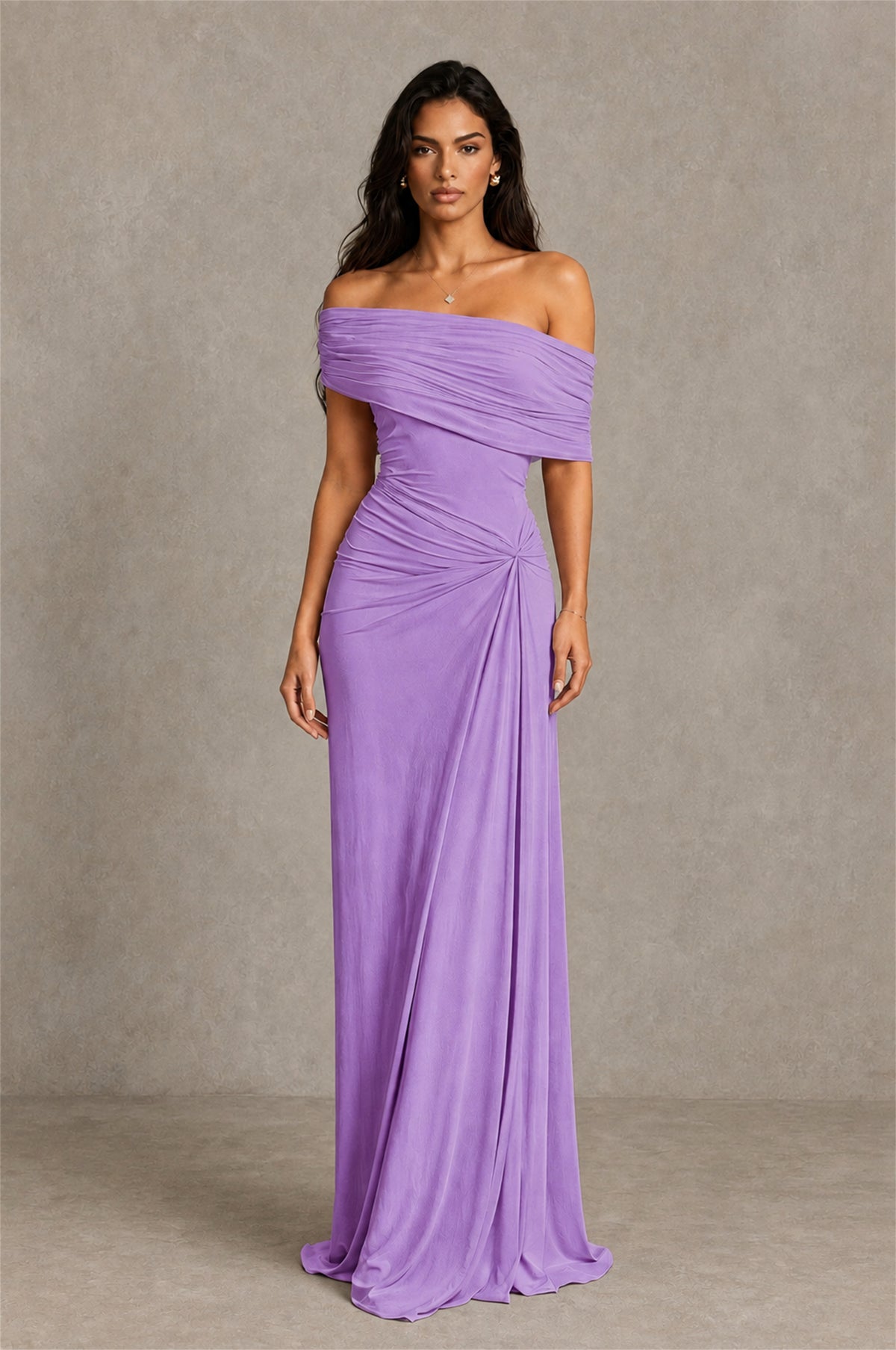 BOLODOO Lavender Off-Shoulder Ruched Maxi Dress - Lavender