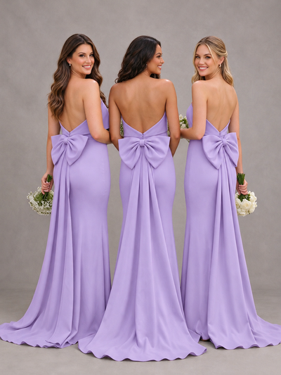 BOLODOO Lavender Gray Strapless Bow Back Mermaid Bridesmaid Dress - Lavender - Lavender (1)