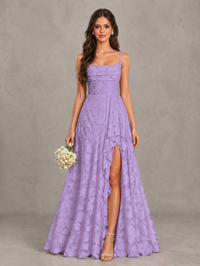BOLODOO Lavender Floral Appliqué Slit Maxi Dress - Lavender - Lavender (1)