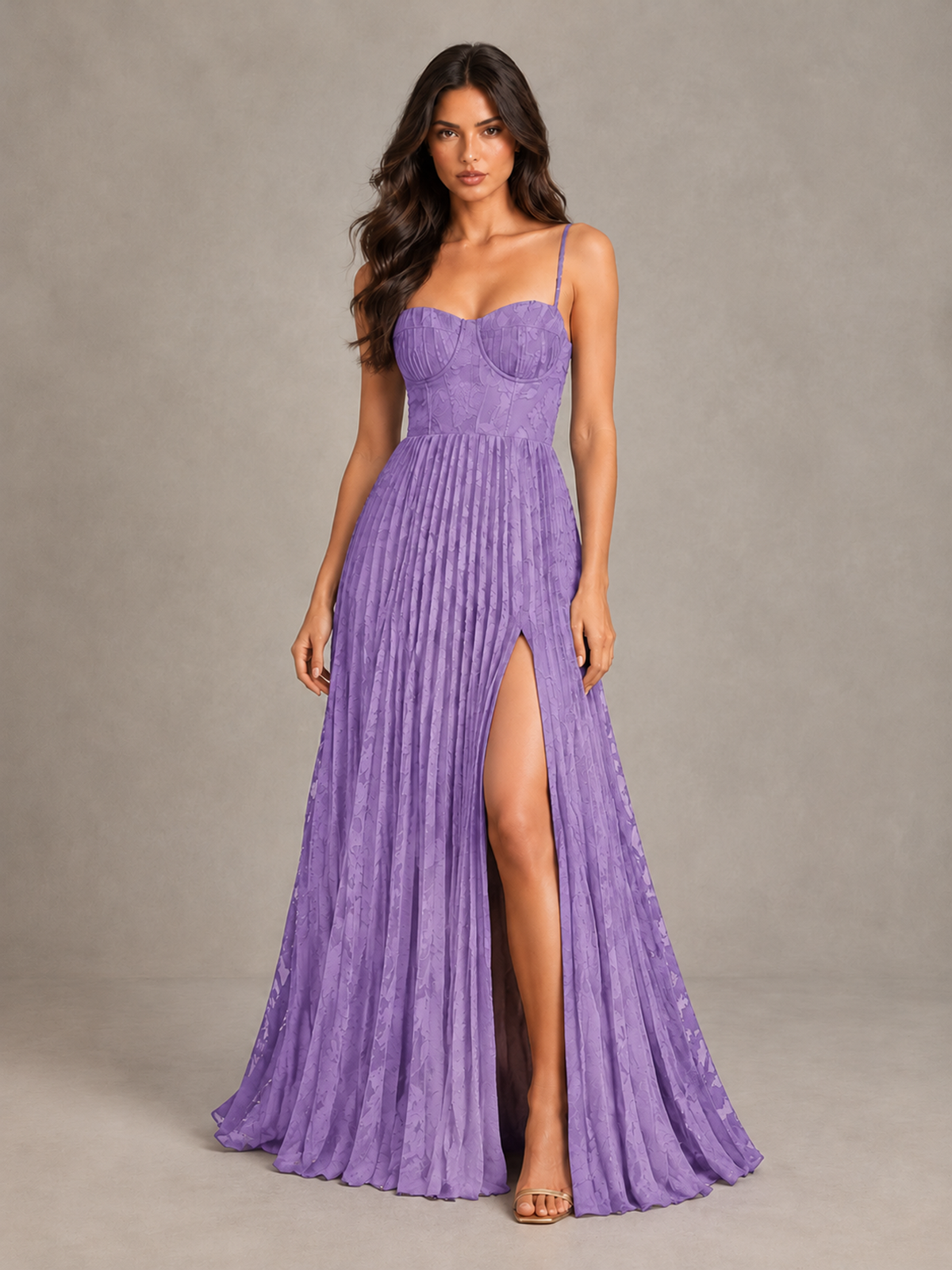 BOLODOO Lavender Pleated Bridesmaid Dress with Sweetheart Neckline & Slit - Lavender - Lavender (1)