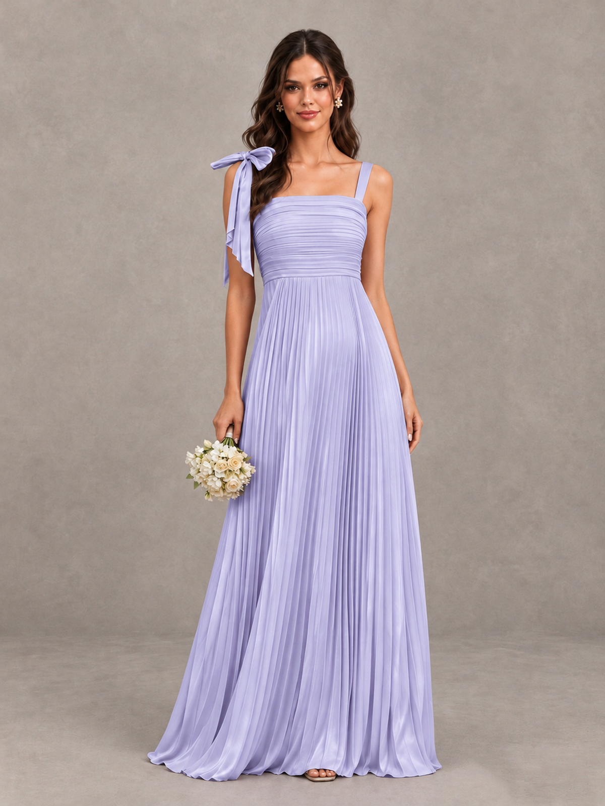 BOLODOO Lavender Pleated Bow-Strap Bridesmaid Maxi Dress - Lavender - Lavender (1)