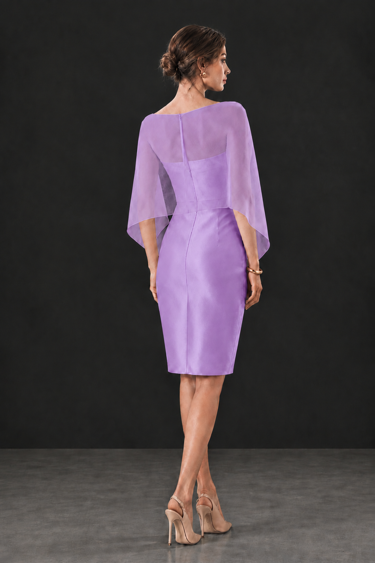 BOLODOO Lavender Cape Knee-Length Mother of the Bride Dress - Lavender - Lavender (2)