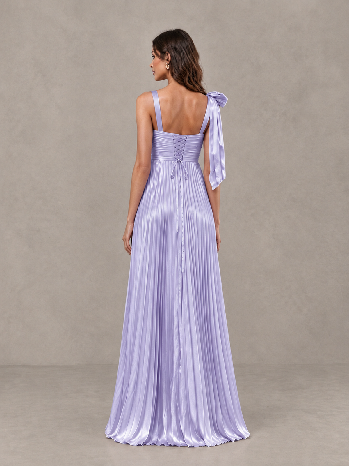 BOLODOO Lavender Pleated Bow-Strap Bridesmaid Maxi Dress - Lavender - Lavender (2)