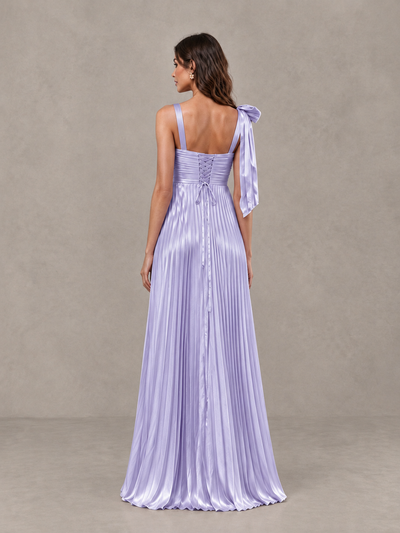 BOLODOO Lavender Pleated Bow-Strap Bridesmaid Maxi Dress - Lavender - Lavender (2)
